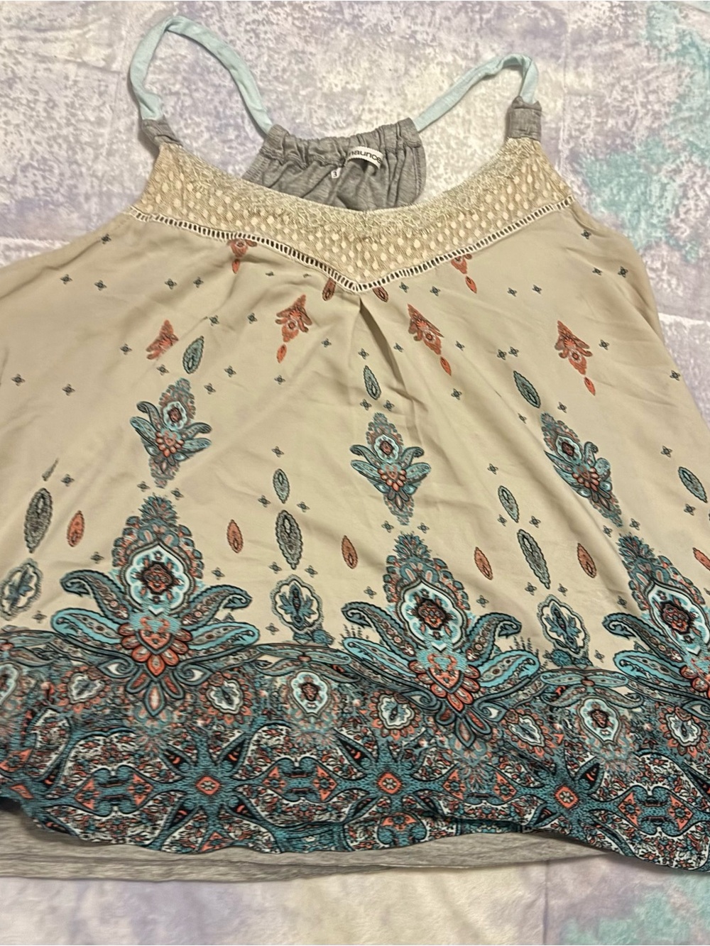 Maurices Cream Camisole with Teal and Rust Paisley Border Trim